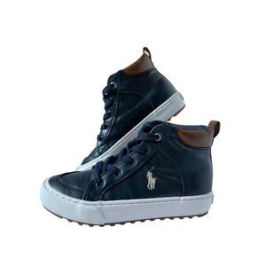 Polo Ralph Lauren Jaxson PS Boys High Top Sneakers Navy/Cream Size 13